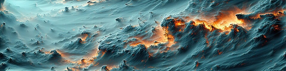 Fiery Lava Flowing Through Icy Terrain