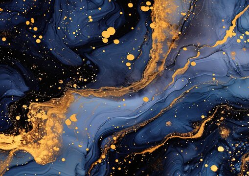 Luxurious Blue And Gold Marble Swirls