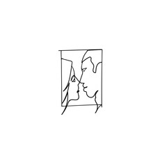 Continuous Line Drawing Woman and Man are Kissing in the Frame. Illustration Icon Vector