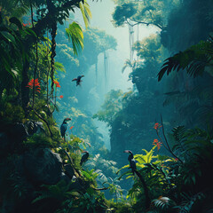 Fototapeta na wymiar Emerald Jungle: Rainforest Bird Rhapsody