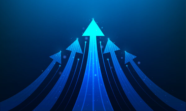 business arrow up process increase to success on blue background. Economic growth trend arrow digital technology. vector illustration technology.