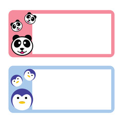 Cute card template with panda and penguin. Vector illustration. sticker labels to identify a book or our belongings. Cute sticker design for children that can be printed