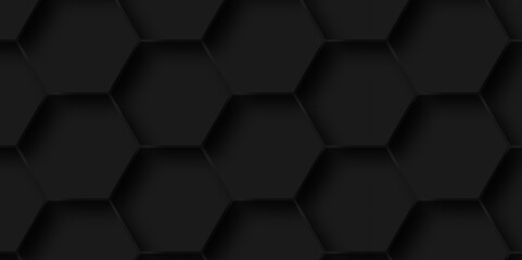 Black Seamless pattern with hexagonal technology line paper background. Hexagonal vector grid tile and mosaic structure mess cell. dark black and gray hexagon honeycomb geometric copy space.