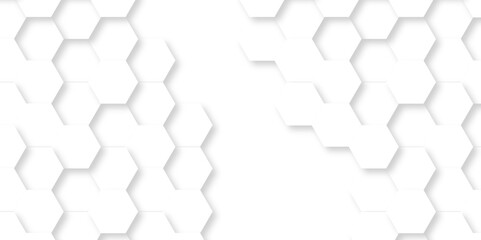 Seamless pattern with hexagonal white and gray technology line paper background. Hexagonal 3d vector grid tile and mosaic structure mess cell. white and gray hexagon honeycomb geometric copy space. - obrazy, fototapety, plakaty