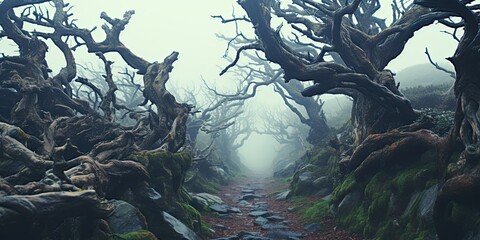 Eerie Twisted Forest Path