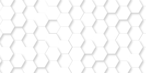 Seamless pattern with hexagonal white and gray technology line paper background. Hexagonal 3d vector grid tile and mosaic structure mess cell. white and gray hexagon honeycomb geometric copy space.
