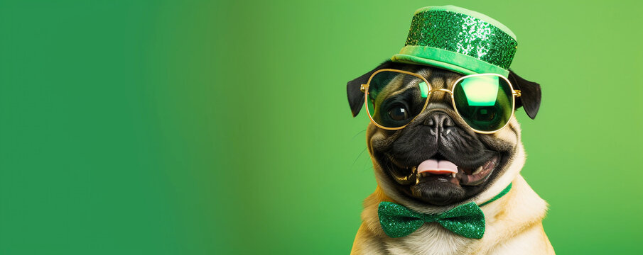 Happy dog celebrating St. Patrick's Day