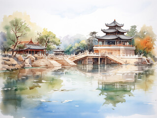 Fototapeta premium Water Ink Architecture illustration