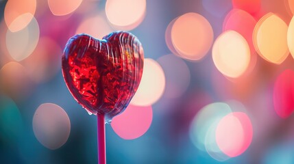  a heart-shaped lollipop on a Valentine's Day backdrop