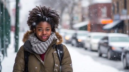 African American woman in the snow