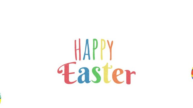Happy easter animation with white background style fall and hanging on a rope banner Easter eggs hunt 4k
