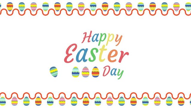 Happy easter animation with white background style fall and hanging on a rope banner Easter eggs hunt 4k