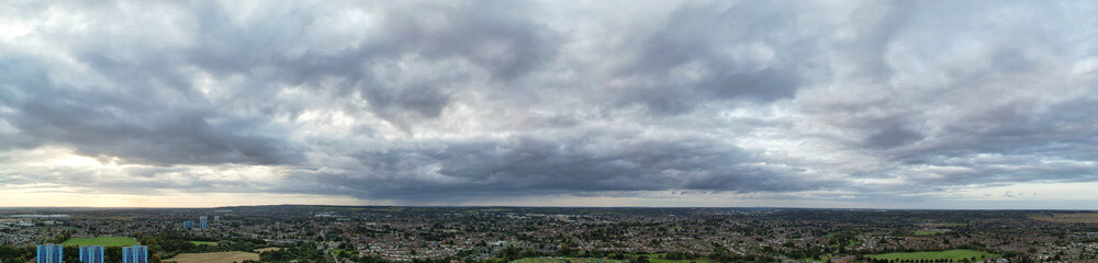 High Angle Panoramic View of North Luton City of England United Kingdom During Cloudy Sunset. October 4th, 2023