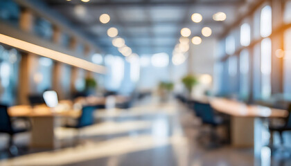 Blurred empty open space office. Abstract light bokeh at office interior background for design.