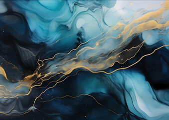 blue and gold paint fluid