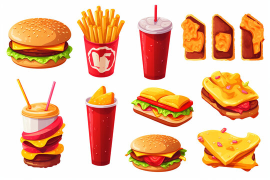 Fast food 3d cartoon vector icon set