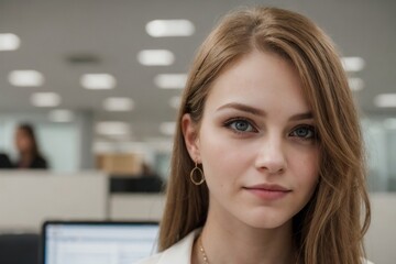 Fototapeta premium Portrait of a beautiful young businesswoman against blurred office with copy space.