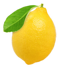 lemon fruit with leaves isolated, transparent PNG, PNG format, cut out