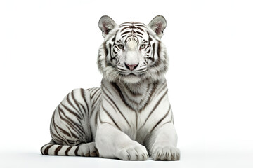 Fototapeta premium Image of white tiger on white background. Wildlife Animals, Mammals, Illustration, Generative AI.
