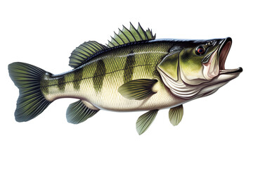 Image of a largemouth bass isolated on white background. Fish. Underwater animals. Generative AI. - obrazy, fototapety, plakaty