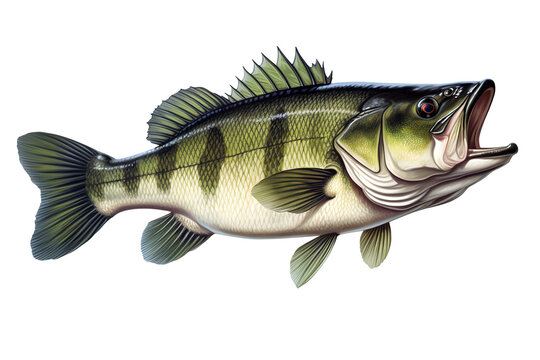 Image of a largemouth bass isolated on white background. Fish. Underwater animals. Generative AI.