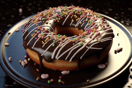 Delicious donuts with sprinkles, 3d rendering image