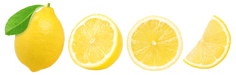 lemon fruit with leaves, slice and half isolated, Fresh and Juicy Lemon, transparent PNG, PNG file,...