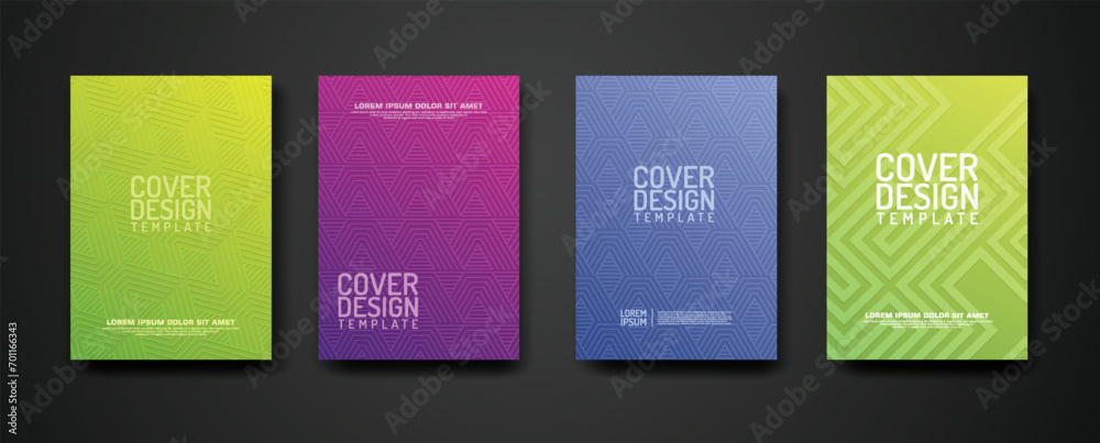 Poster set cover design template with geometric lines textured pattern background and dynamic gradation col