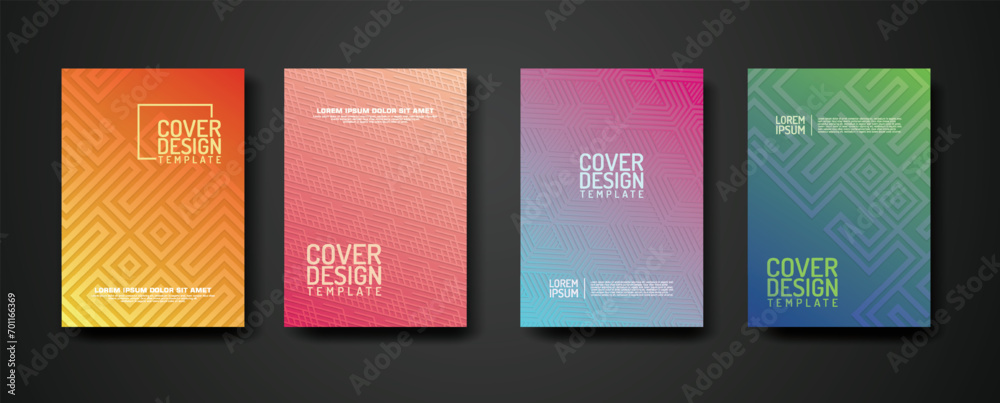 Poster set cover design template with geometric lines textured pattern background and dynamic gradation col