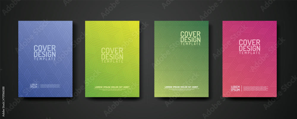Poster set cover design template with geometric lines textured pattern background and dynamic gradation col
