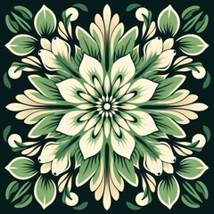 Fototapeta premium ceramic tile in talavera style with green floral ornament.Rustic green tile watercolor seamless pattern.