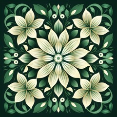 Fototapeta premium ceramic tile in talavera style with green floral ornament.Rustic green tile watercolor seamless pattern.