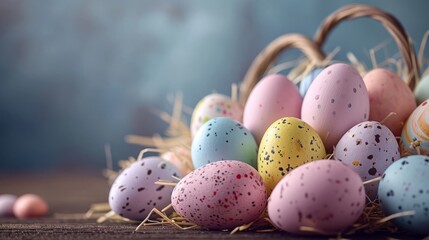 Naklejka na ściany i meble A basket for Easter with colorful eggs. 