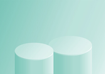 green cylinder podium in the room vector geometric platform illustration for product display presentation.