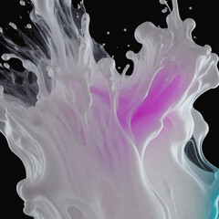 Paint ink drops in water, motion color explosion smoke, white liquid splash on black abstract art background, background or texture use
