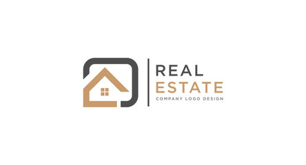Black and Gold Real Estate Logo Image on White Background. Flat Vector Logo Design Template Element for Construction Architecture Building Logos.