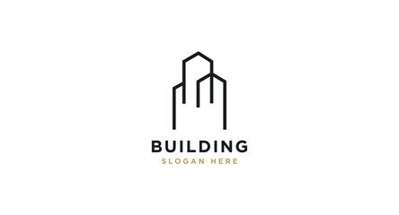 Black and Gold Real Estate Logo Image on White Background. Flat Vector Logo Design Template Element for Construction Architecture Building Logos.