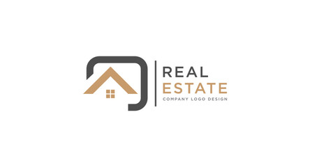 Black and Gold Real Estate Logo Image on White Background. Flat Vector Logo Design Template Element for Construction Architecture Building Logos.