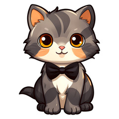 Fototapeta premium adorable kitten wearing bowtie clipart kids illustration for sticker design with transparent background