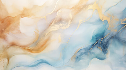 Luxury abstract fluid art painting background alcohol ink technique blue and gold color - obrazy, fototapety, plakaty