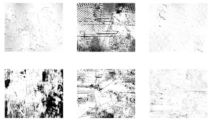 Naklejka na ściany i meble Collection of 6 grunge texture. Abstract vector background in black and white color.