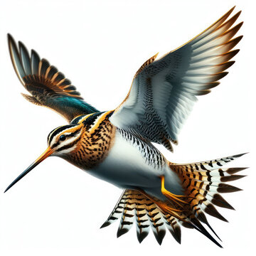 snipe perching bird, wader bird, ave zancuda, Agachadiza de Wilson, isolated White background