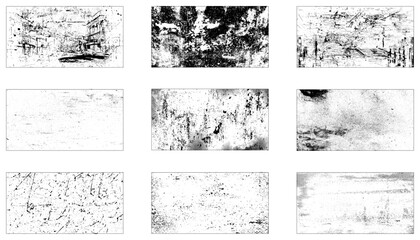 Collection of 9 grunge texture.  Abstract vector background in black and white color.