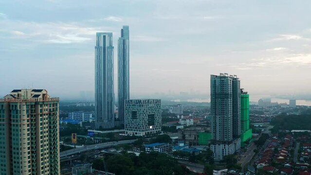 Johor Bahru city morning aerial view, Johor, Malaysia
