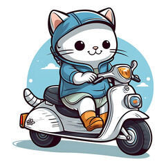cute cat riding motorcycle clipart kids illustration for sticker and tshirt design with transparent background