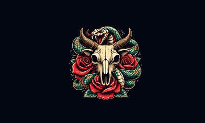 Obraz premium head cow bone and rose flowers vector illustration artwork design
