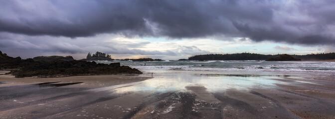 Sandy Beach in Tofino. West Coast of Pacific Ocean.