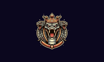 face cobra angry wearing crown and shield vector logo design