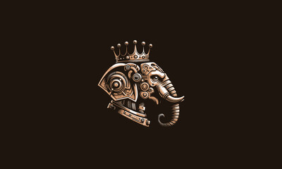 head elephant wearing crown vector illustration logo flat design