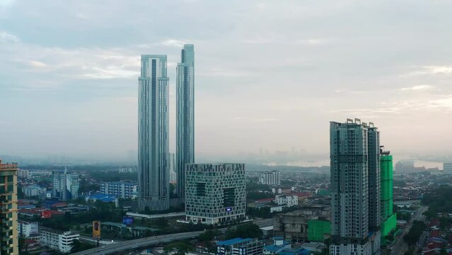 Johor Bahru city morning aerial view, Johor, Malaysia
